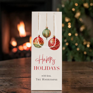 Elegant Happy Holidays Christmas Wine Gift Bag