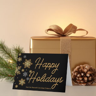 Elegant Happy Holidays Custom Black Gold Business Holiday Card