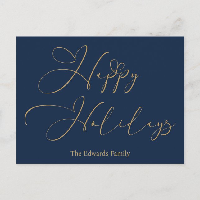 Elegant Happy Holidays Gold Calligraphy Heart  Holiday Postcard (Front)