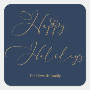 Elegant Happy Holidays Gold Calligraphy Heart Square Sticker