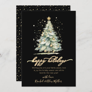 Elegant Happy Holidays Gold Script Tree Non Photo  Holiday Card