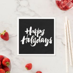Elegant Happy Holidays Holydays Christmas Black Napkin
