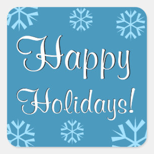 Elegant Happy Holidays in Blue with Snowflakes Square Sticker