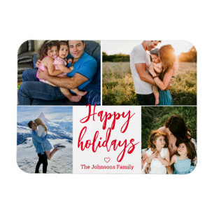 elegant happy holidays red  4 photos collage magnet