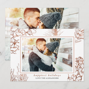 Elegant Happy Holidays Rustic Pattern Photo Holiday Card