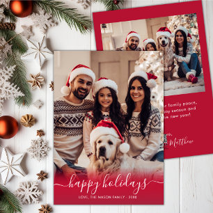 Elegant Happy Holidays Script 2 Photo Christmas  Holiday Card