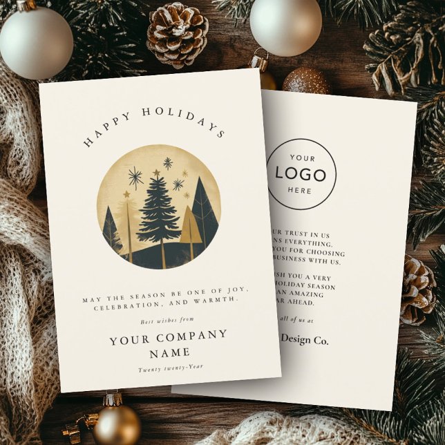 Elegant Happy Holidays Warm Pine Forest Business Holiday Card (Creator Uploaded)