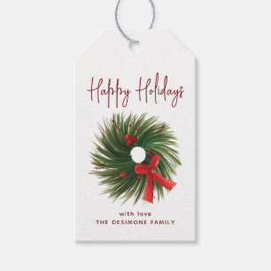 Elegant Happy Holidays Watercolor Wreath  Gift Tags