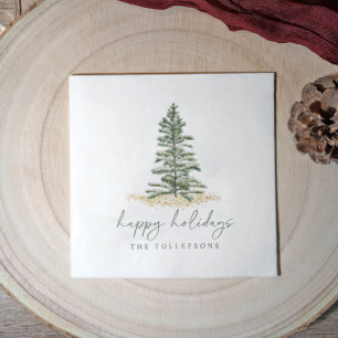 Elegant Happy Holidays Winter Evergreen Pine Tree Napkin