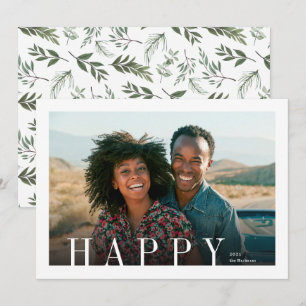 Elegant Happy Modern Overlay Photo Christmas Holiday Card
