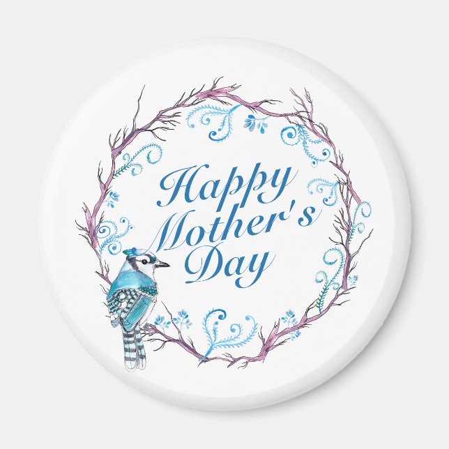 Elegant Happy Mother's Day Blue Wreath Magnet (Front)