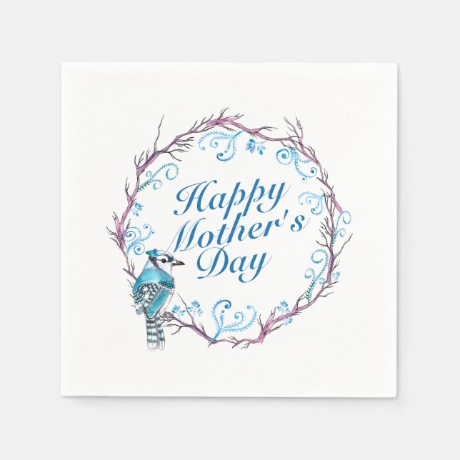 Elegant Happy Mother's Day Blue Wreath Napkin (Front)