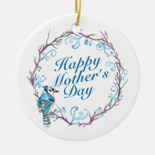 Elegant Happy Mother's Day Blue Wreath Ornament