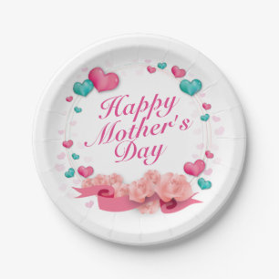 Elegant Happy Mother's Day Candy Heart Paper Plate
