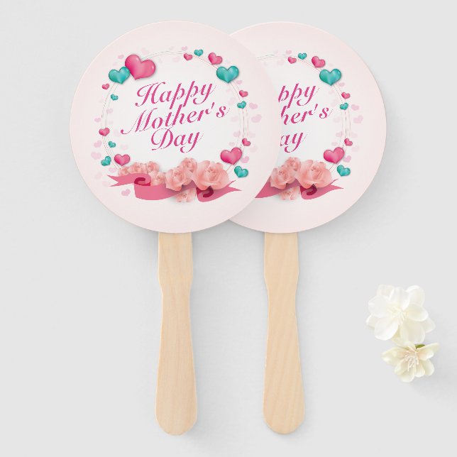 Elegant Happy Mother's Day Candy Hearts Hand Fan (Front and Back)