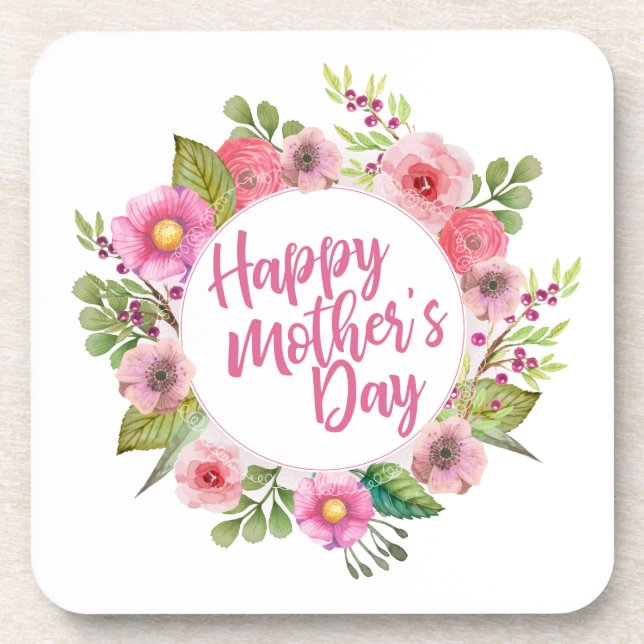 Elegant Happy Mother's Day Floral | Coaster (Front)