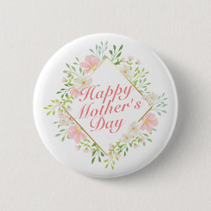 Elegant Happy Mother's Day Floral Frame Button