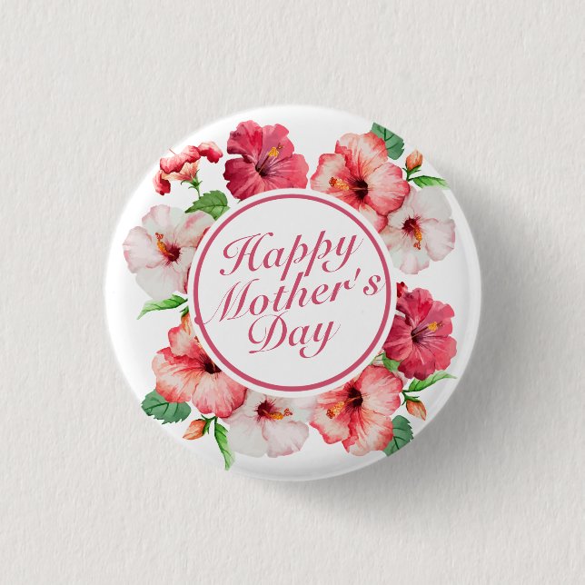 Elegant Happy Mother's Day Floral Frame Button (Front)