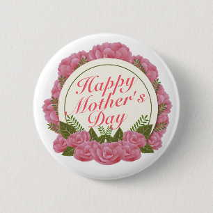 Elegant Happy Mother's Day Floral Frame Button