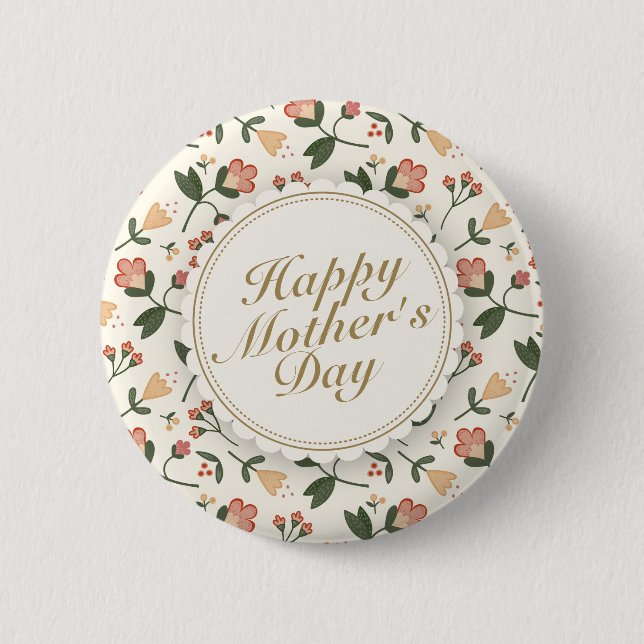 Elegant Happy Mother's Day Floral Frame Button (Front)
