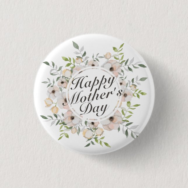 Elegant Happy Mother's Day Floral Frame Button (Front)