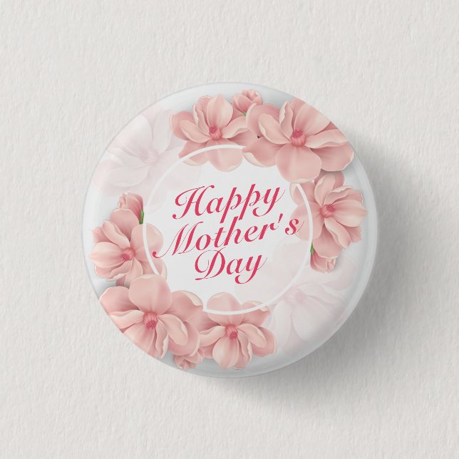 Elegant Happy Mother's Day Floral Frame Button (Front)