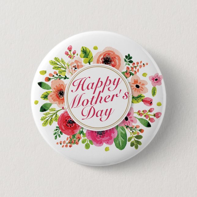 Elegant Happy Mother's Day Floral Frame Button (Front)