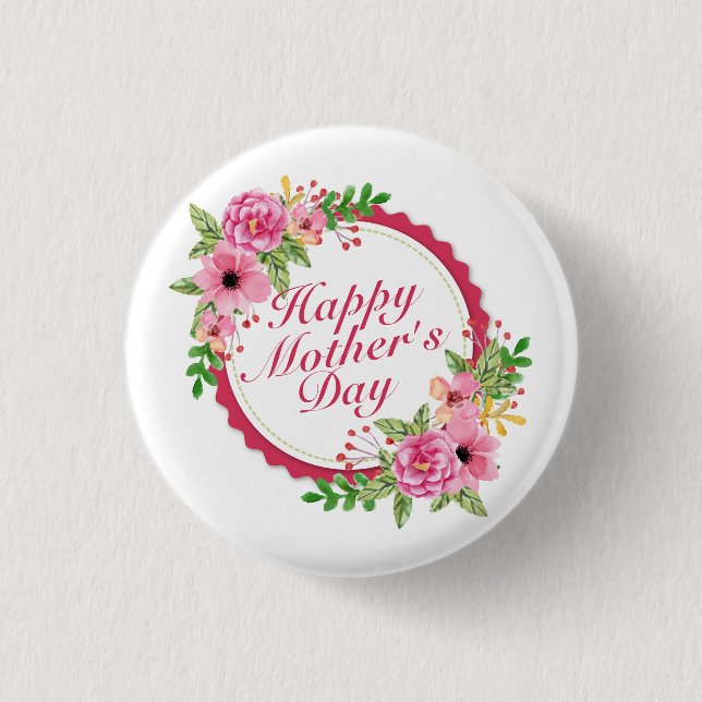 Elegant Happy Mother's Day Floral Frame Button (Front)