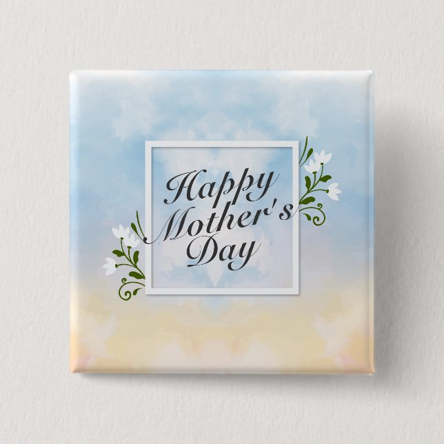 Elegant Happy Mother's Day Floral Frame Button (Front)