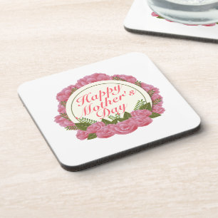 Elegant Happy Mother's Day Floral Frame Coaster