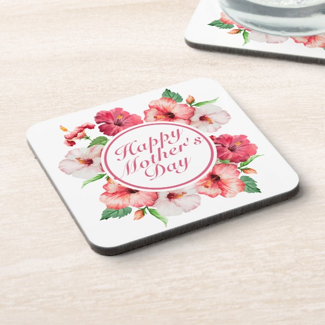 Elegant Happy Mother's Day Floral Frame Coaster (Left Side)