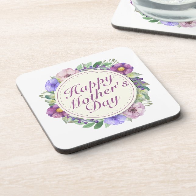 Elegant Happy Mother's Day Floral Frame Coaster (Left Side)