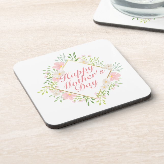 Elegant Happy Mother's Day Floral Frame Coaster (Left Side)