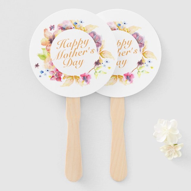 Elegant Happy Mother's Day Floral Frame Hand Fan (Front and Back)