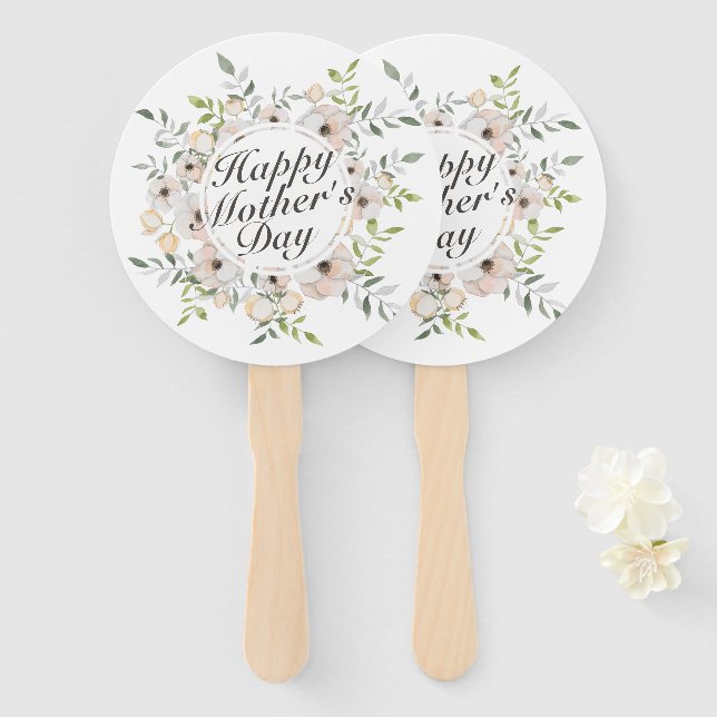 Elegant Happy Mother's Day Floral Frame Hand Fan (Front and Back)