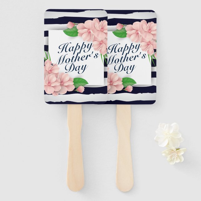 Elegant Happy Mother's Day Floral Frame Hand Fan (Front and Back)