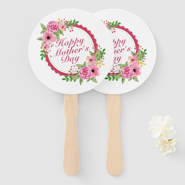 Elegant Happy Mother's Day Floral Frame Hand Fan (Front and Back)