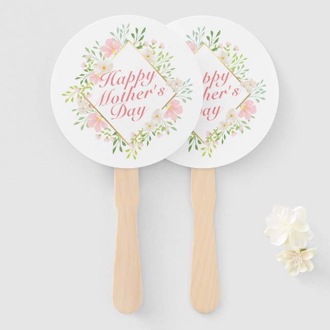 Elegant Happy Mother's Day Floral Frame Hand Fan (Front and Back)