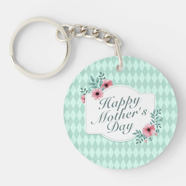 Elegant Happy Mother's Day Floral Frame Keychain (Front)