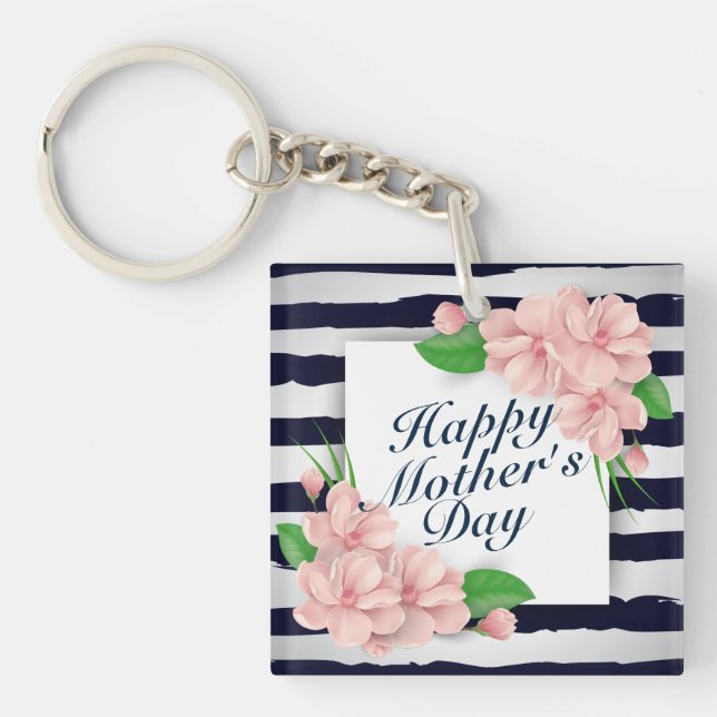 Elegant Happy Mother's Day Floral Frame Keychain (Front)