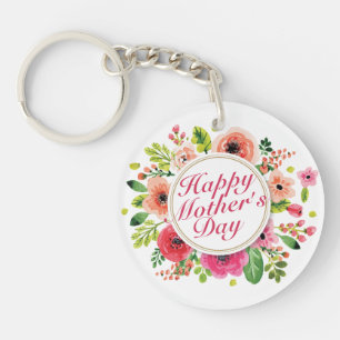 Elegant Happy Mother's Day Floral Frame Keychain