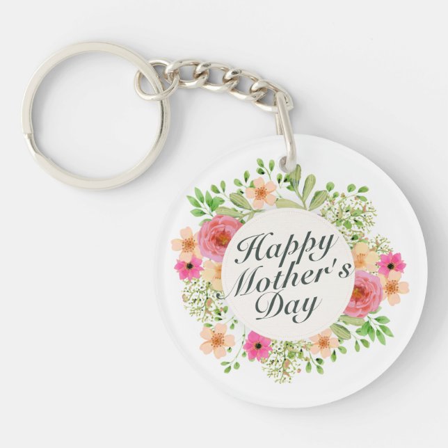 Elegant Happy Mother's Day Floral Frame Keychain (Front)