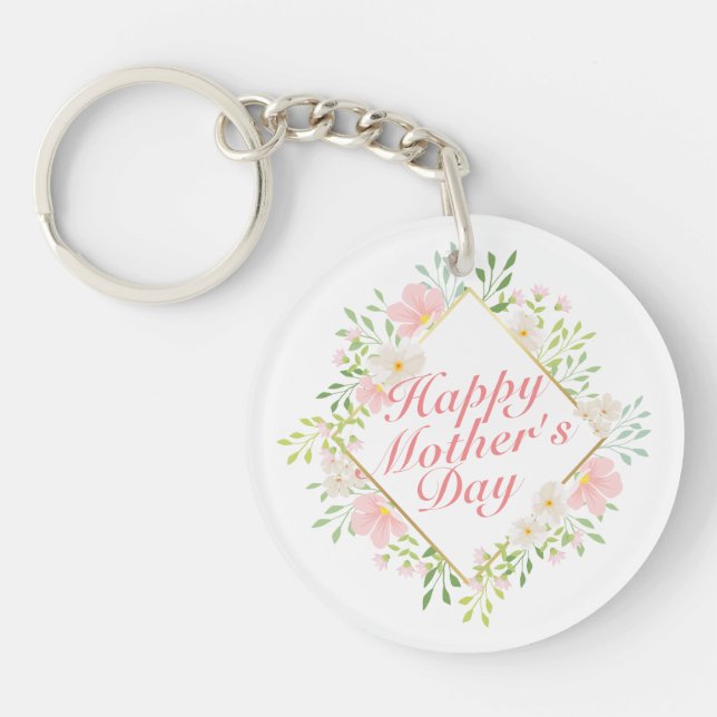 Elegant Happy Mother's Day Floral Frame Keychain (Front)