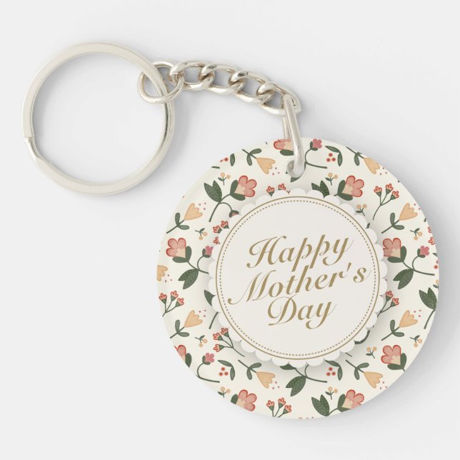 Elegant Happy Mother's Day Floral Frame Keychain (Front)