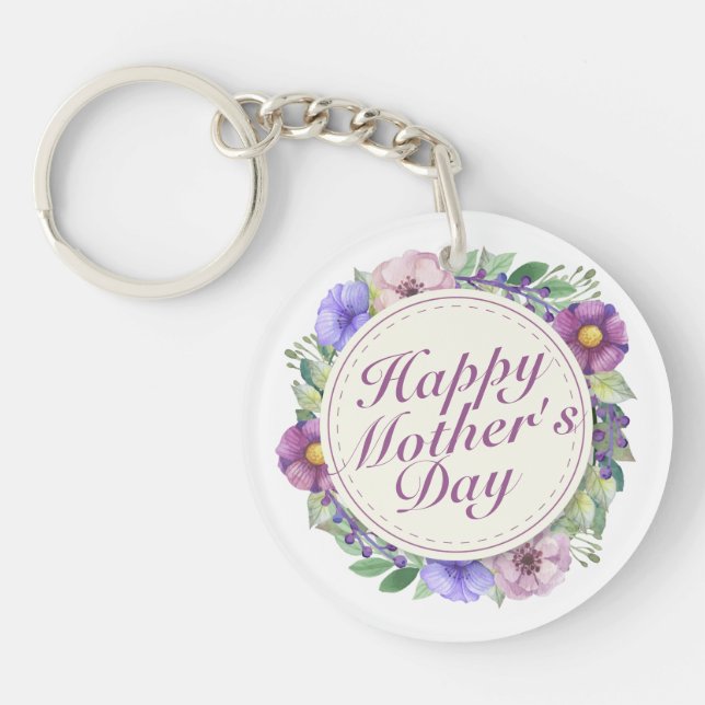 Elegant Happy Mother's Day Floral Frame Keychain (Front)