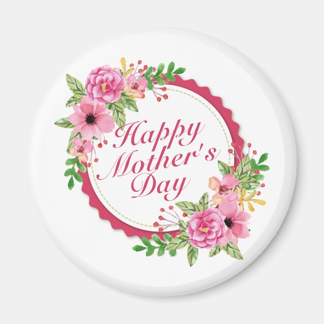 Elegant Happy Mother's Day Floral Frame Magnet (Front)