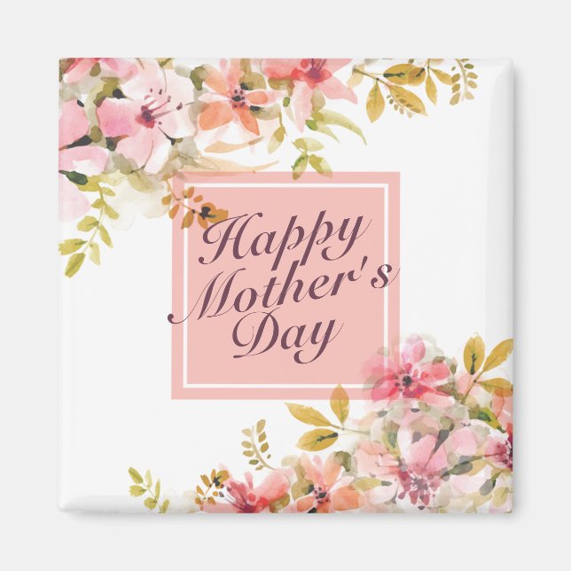 Elegant Happy Mother's Day Floral Frame Magnet (Front)