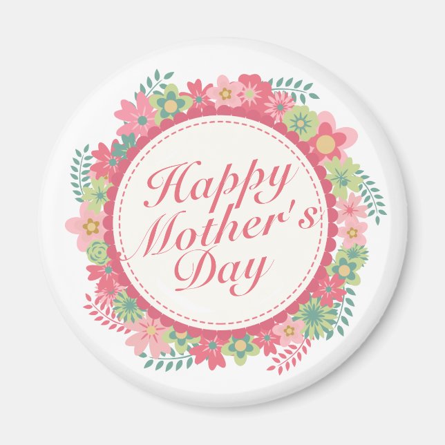 Elegant Happy Mother's Day Floral Frame Magnet (Front)
