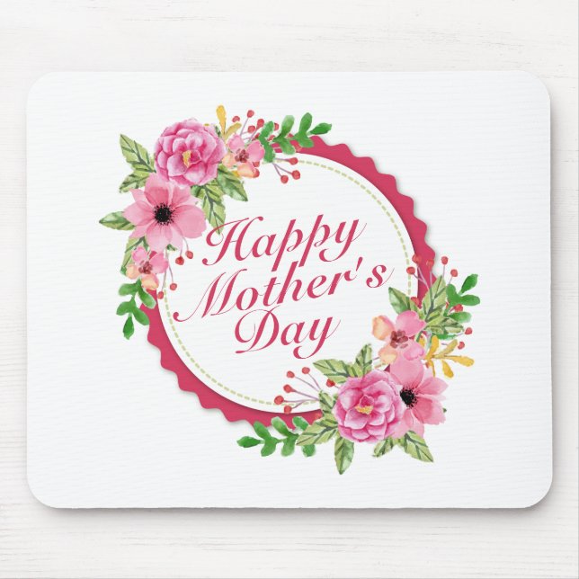 Elegant Happy Mother's Day Floral Frame Mousepad (Front)