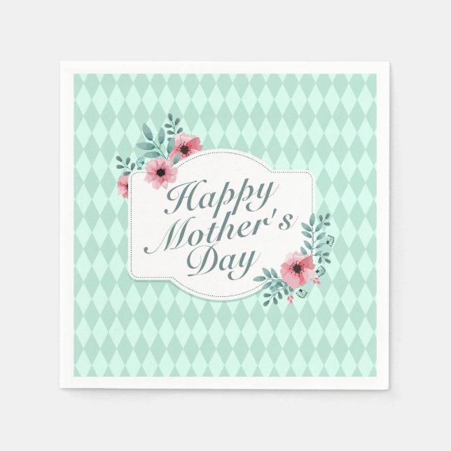 Elegant Happy Mother's Day Floral Frame Napkin (Front)